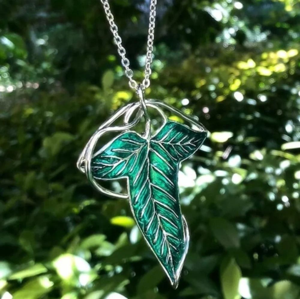 Tolkien Elven Lorien Leaf Silver Green Brooch The Lord Of The Rings Cosplay Pin